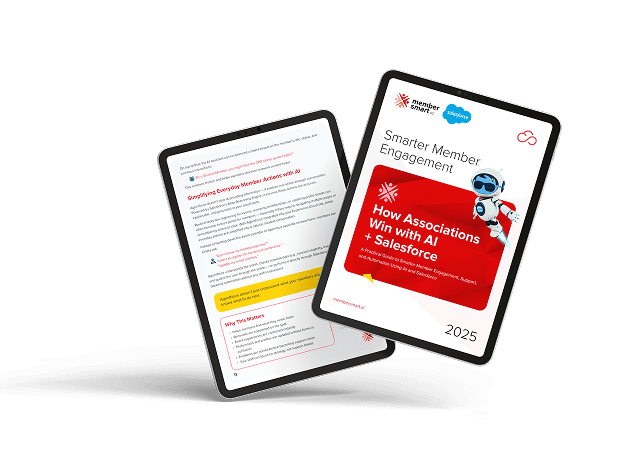 Alternative angle of tablet displaying AI and Salesforce ebook with red cover design