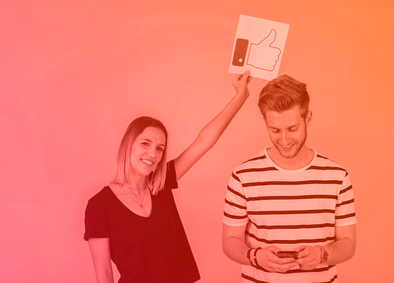 Two association members collaborating with tablet device showing member portal interface