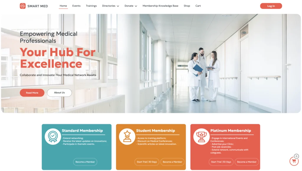 Home page of the member portal showing hero banner and membership options