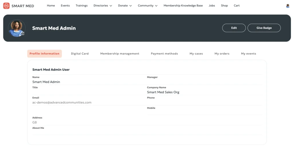 Member profile on the self-service member portal